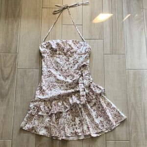 SHEIN Floral Halter Dress - White and Burgundy - Women’s Small